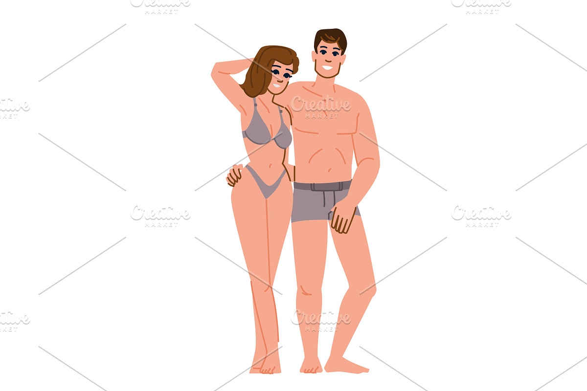 Happy couple embracing in underwear, a Person Illustration by pikepicture