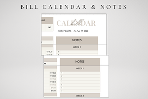 Bill Calendar Excel Template