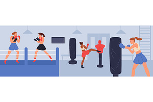 Girls boxing training. Professional