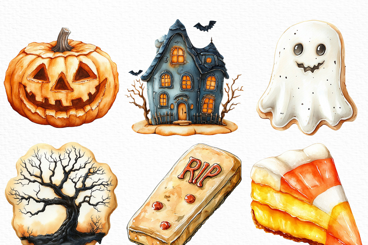 Watercolor Halloween Cookies Clipart, an Illustration by Craft Nest (Photo 3 of 6)