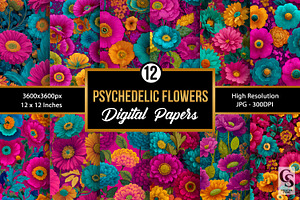 Bright Psychedelic Flowers Pattern, a Pattern Graphic by Creative Store