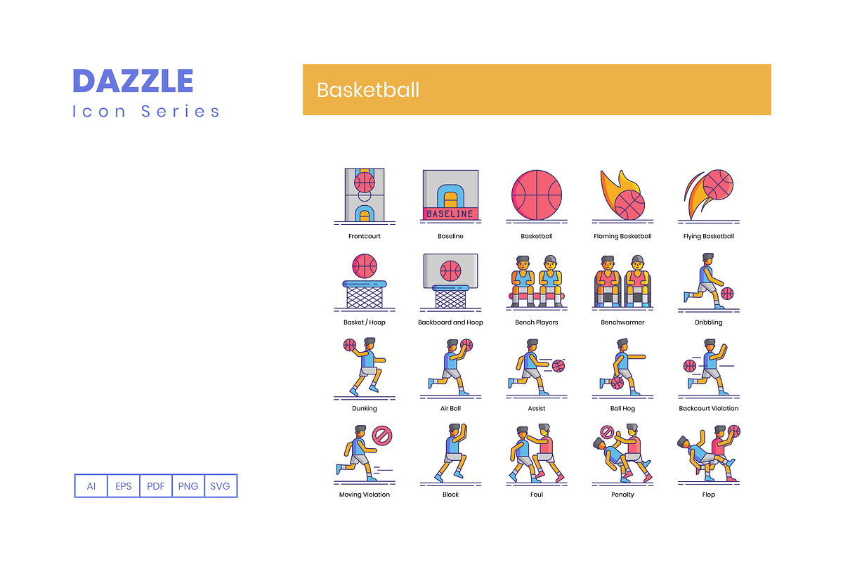 90 Basketball Icons | Dazzle Series, an Outline Icon by Flat Icons ...