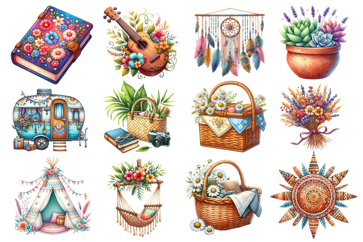 Bohemian Summer Clipart, an Illustration by Dream Creation (Photo 2 of 4)
