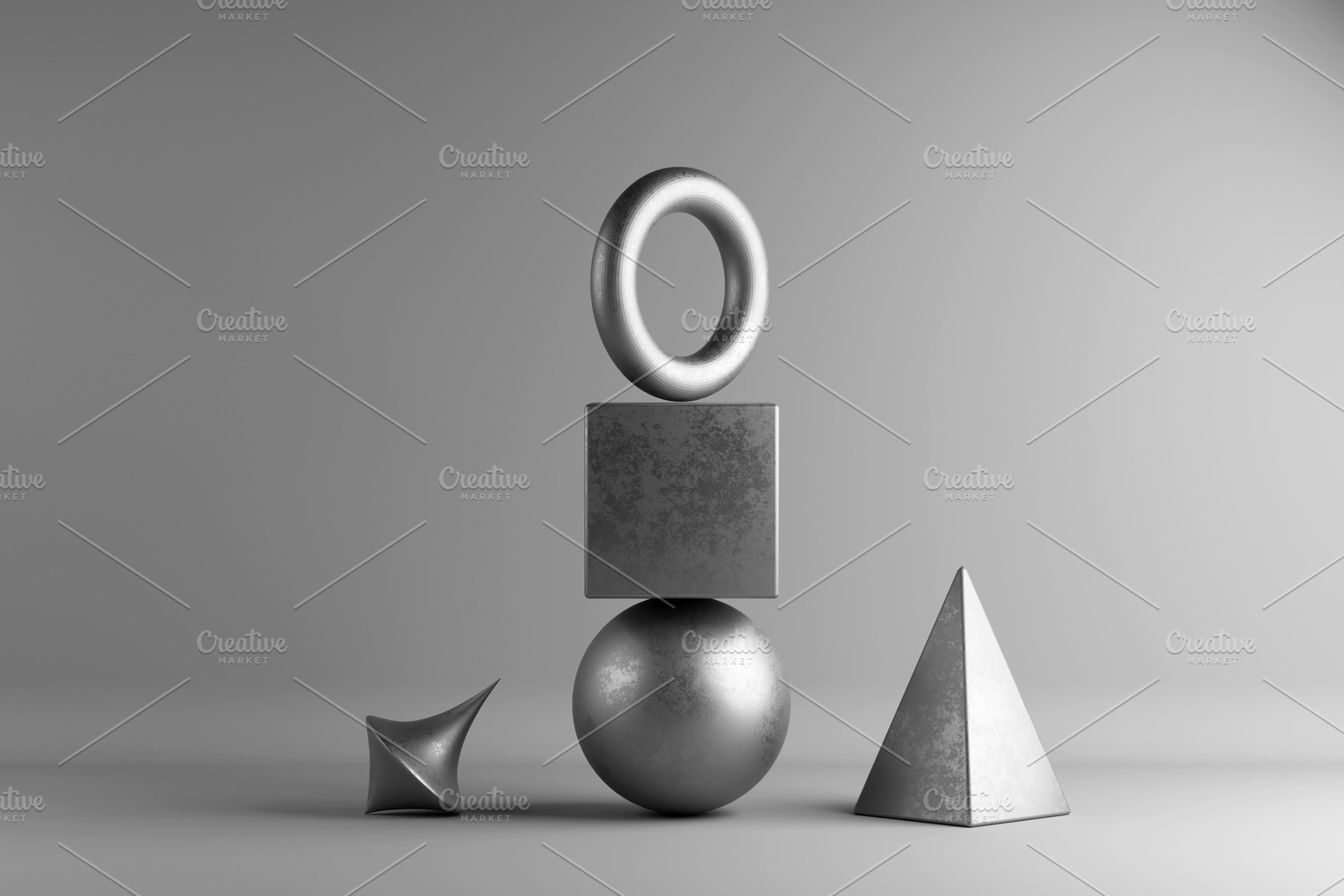 Stacked metallic shapes in balanced abstract composition., a Background Photo by RF Images