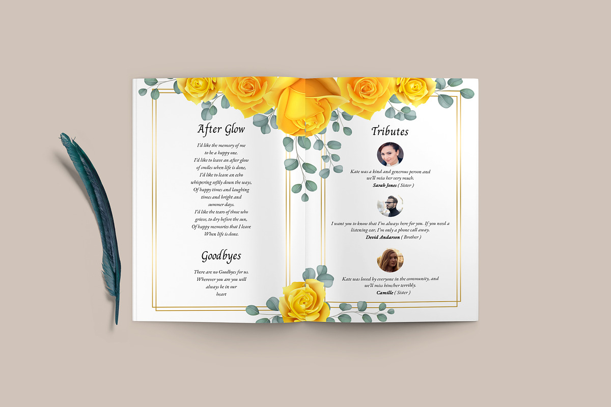 8 Page Yellow Rose Funeral Program, a Brochure Template by SmmrDesign (Photo 4 of 6)
