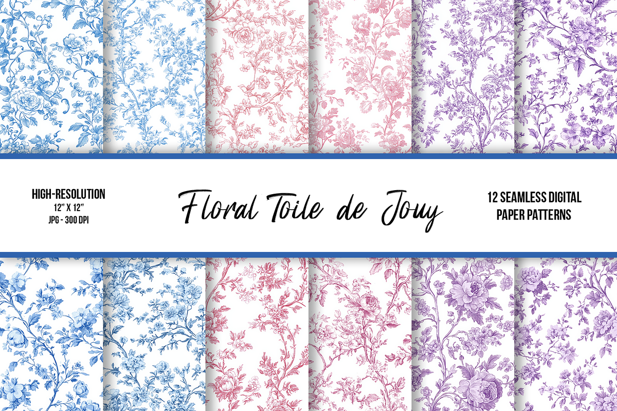 Floral Toile de Jouy Digital Paper, a Pattern Graphic by Chromolume Studio (Photo 1 of 15)
