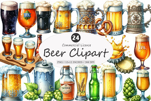 Beer Watercolor Clipart, an Illustration by SinaCreation