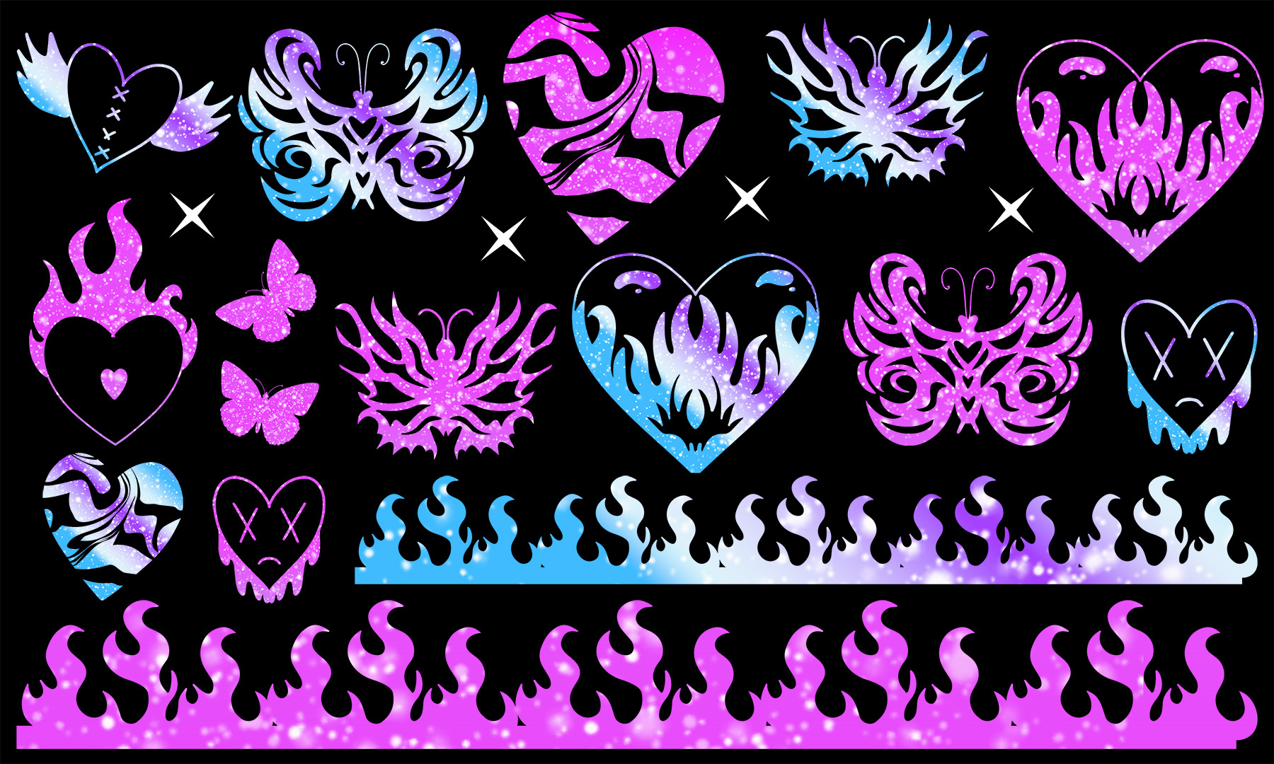 Y2K Holographic and glitter png set, an Object Graphic by