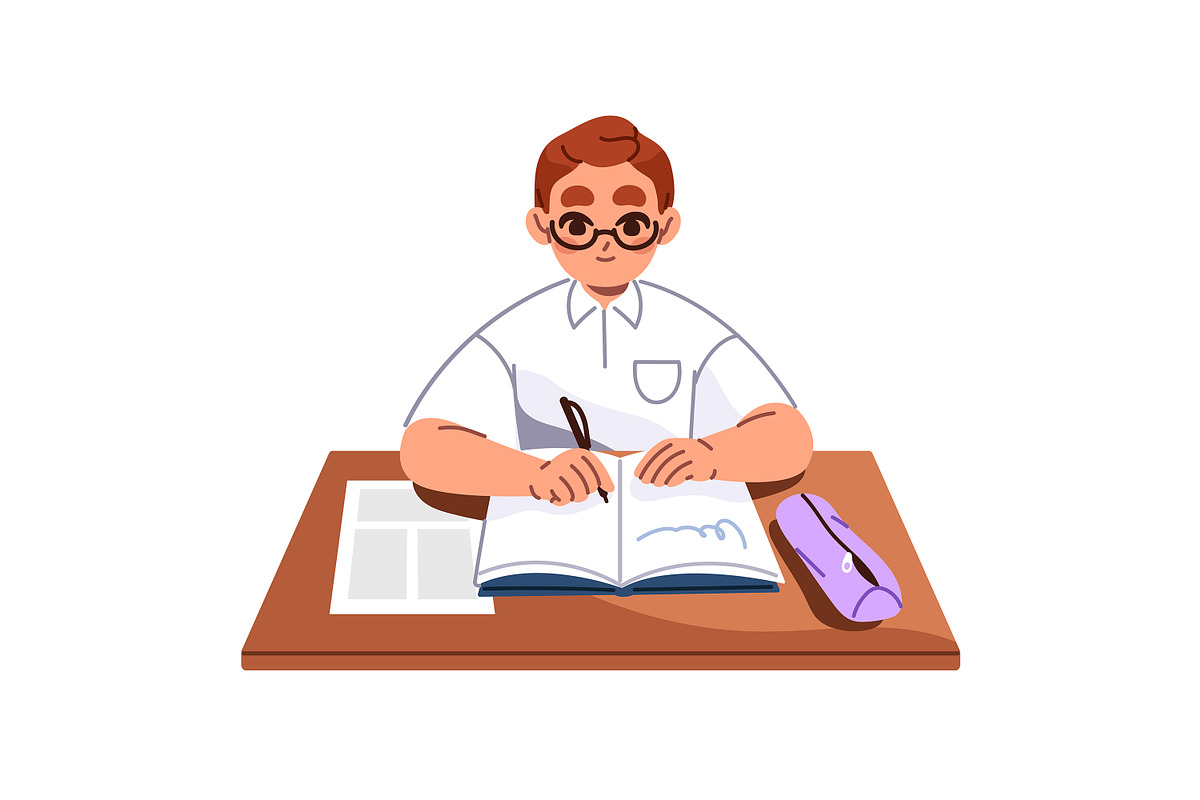 Kids students at desks in class set, an Education Illustration by PaperTrident (Photo 7 of 7)