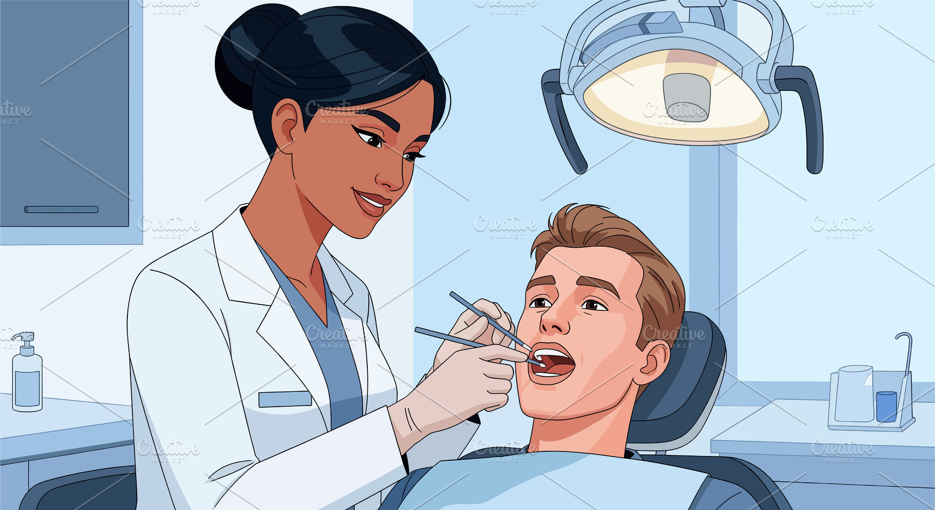 Female Dentist Treating a Male Patie, a Health & Medical Photo by angellodeco