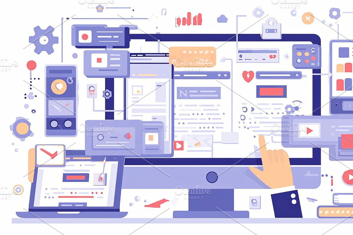 Illustrative interface design with user interaction elements on digital devices, an Illustration by AS photostudio