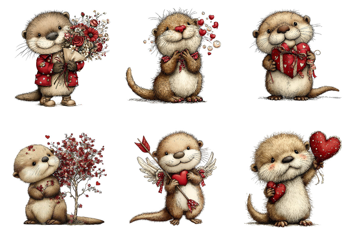 Quirky Valentine's Otters Clipart, an Illustration by Dream Creation (Photo 4 of 7)