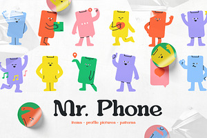 Mobile phone character. Icons set, an Outline Icon by My.Ordinarty