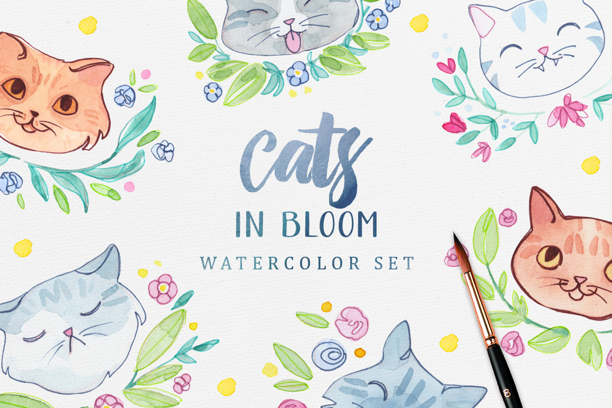 Cats in Bloom - Watercolor Set, an Animal Illustration by Petite Salade (Photo 1 of 3)
