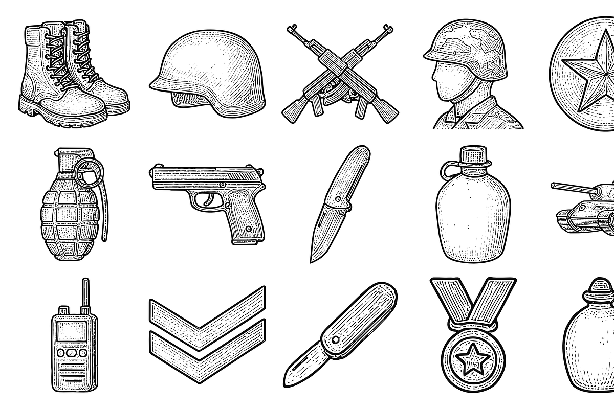 Military Icon Set, an Object Graphic by nikagraphic