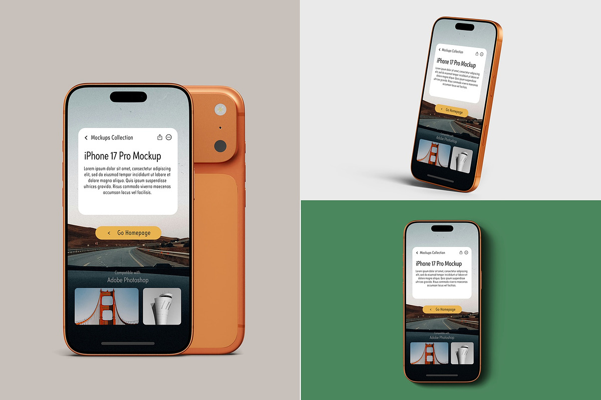 iPhone 17 Pro Mockups, an iPhone Mockup by Tahtagraphic (Photo 1 of 14)