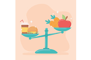 food on balance scale, an Object Illustration by studiogstock
