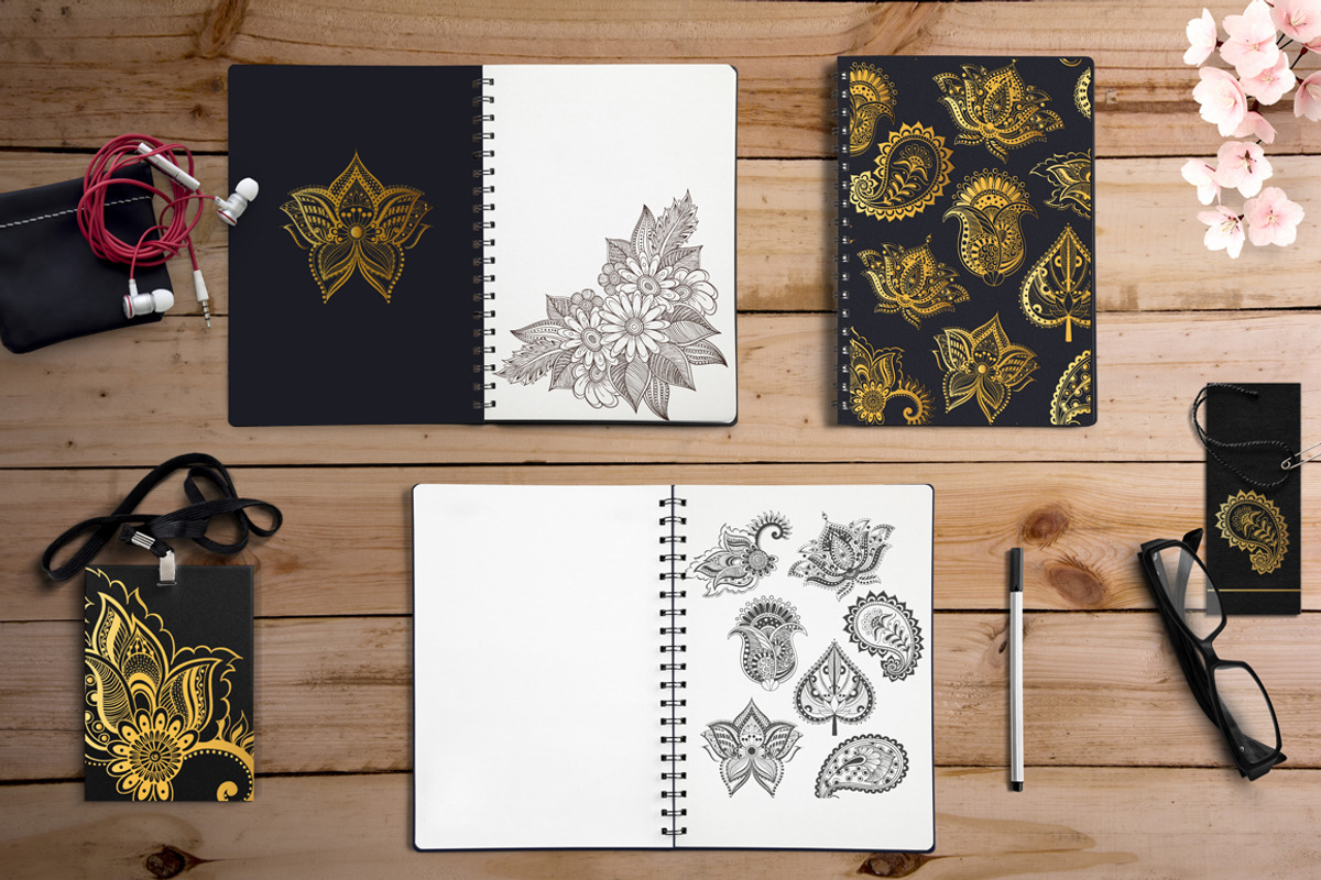 Paisley flowers & leaf Indian set, a Pattern Graphic by Zarica Art (Photo 3 of 3)