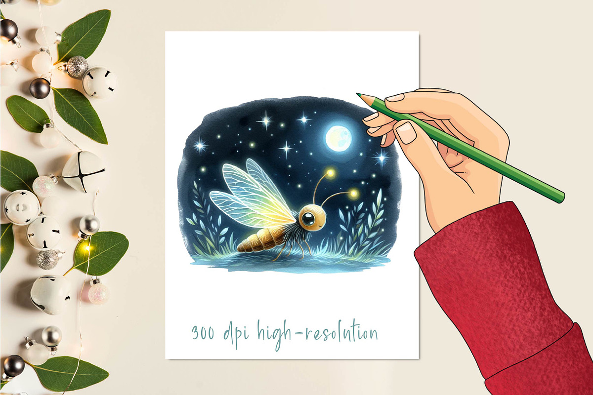 watercolor Night Friendly firefly cl, an Illustration by CreationArt (Photo 3 of 6)