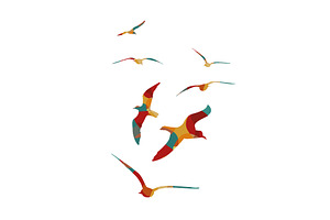Colorful seagulls are flying. hand, an Animal Illustration by Nenahliadava Design