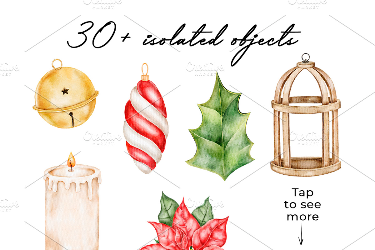 Xmas Watercolor Clipart, a Seasonal Illustration by Eves_Aquadreams (Photo 3 of 13)