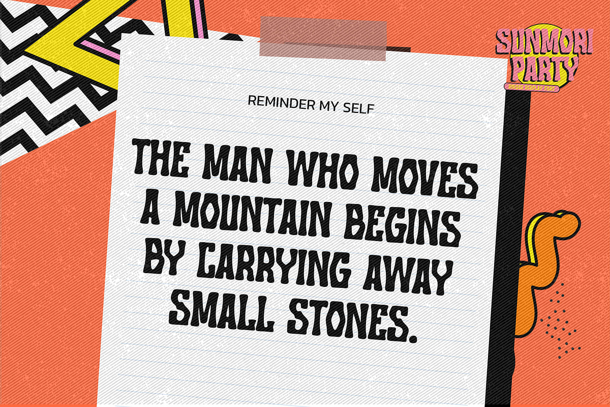 Sunmori Party - Unique Display Font, a Font by Gassstype (Photo 6 of 8)