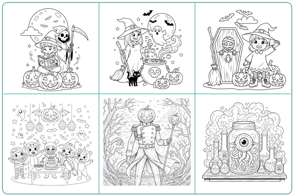 57 Halloween Activity Coloring Pages, a Seasonal Illustration by Nuvame Arts & Designs (Photo 7 of 11)