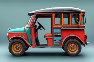 Colorful vintage vehicle with unique, a Photo by Tanuart