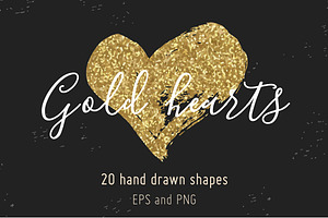 Gold glitter hand drawn hearts