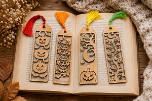 Halloween Wooden Laser Cut Bookmarks, an Object Graphic by Creative Art