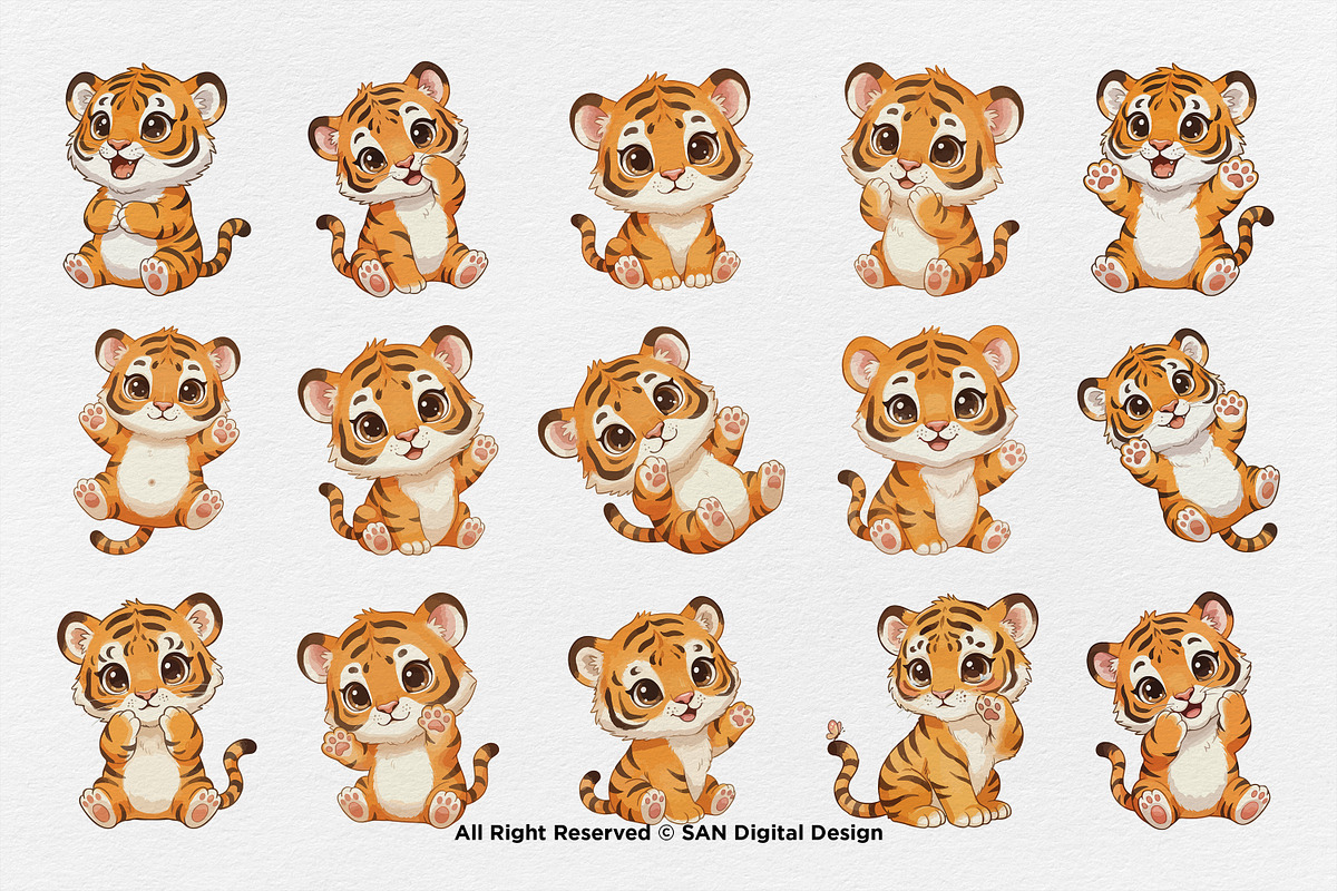15 Bundle Watercolor Tiger Orange, an Animal Illustration by Morspective (Photo 8 of 8)