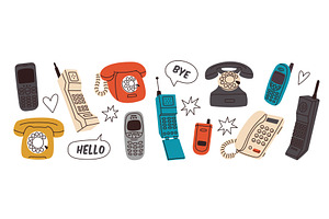 Retro phones. Vintage electronic, an Object Illustration by YummyBuum