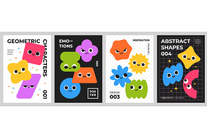 Funny geometric characters cards, an Illustration by YummyBuum