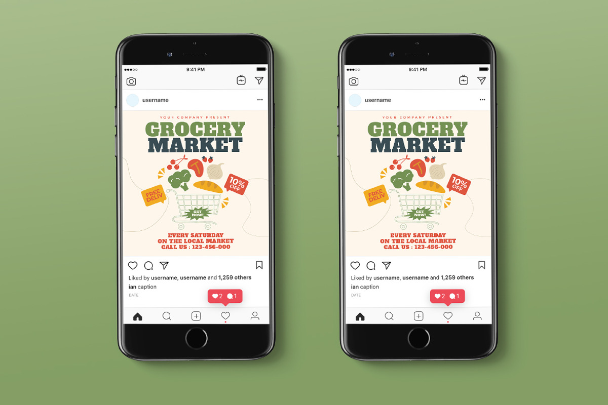 Grocery Market Instagram Post Flyer, a Flyer Template by Tokosatsu (Photo 1 of 3)