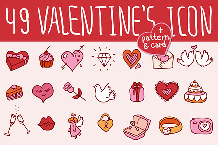 49 Valentine's doodles icon set