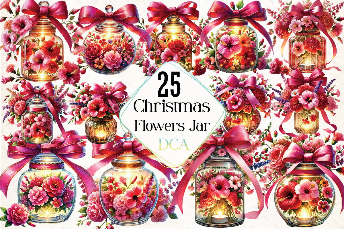 Christmas Flowers Jar Clipart, an Illustration by DreamCafeArt (Photo 1 of 4)