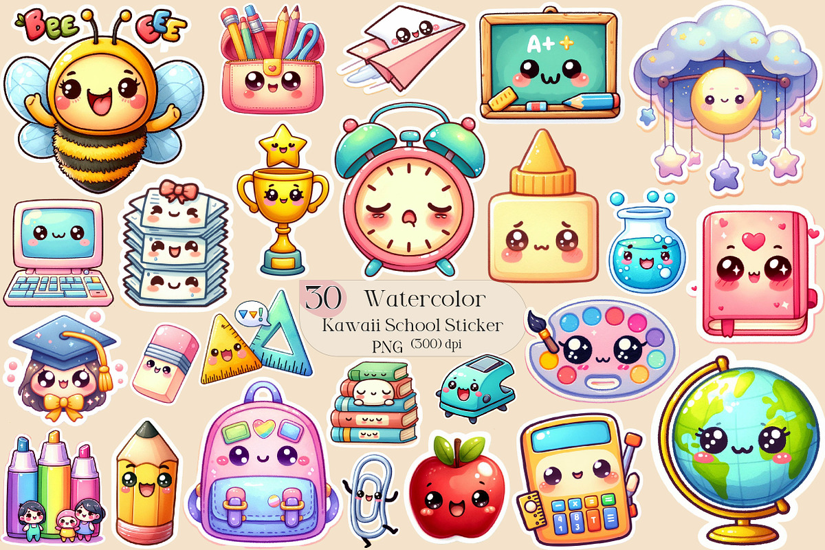 Kawaii School Sublimation Stickers, an Illustration by Creative Art (Photo 1 of 9)