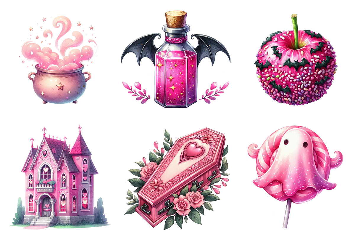 Charm Pink Halloween Clipart, an Illustration by Watercolor design (Photo 4 of 4)