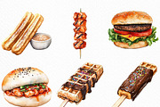 Watercolor Street Food Clipart, an Illustration by Craft Nest (Thumbnail 4 of 6)