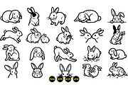 Cute Bunny Outline Clipart Set, an Illustration by designvectx (Thumbnail 3 of 3)