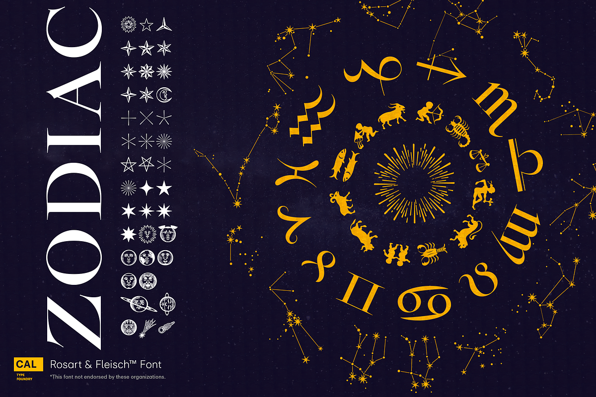 ZODIAC Signs & Constellations, a Symbol Font by California Type Foundry (Photo 1 of 3)
