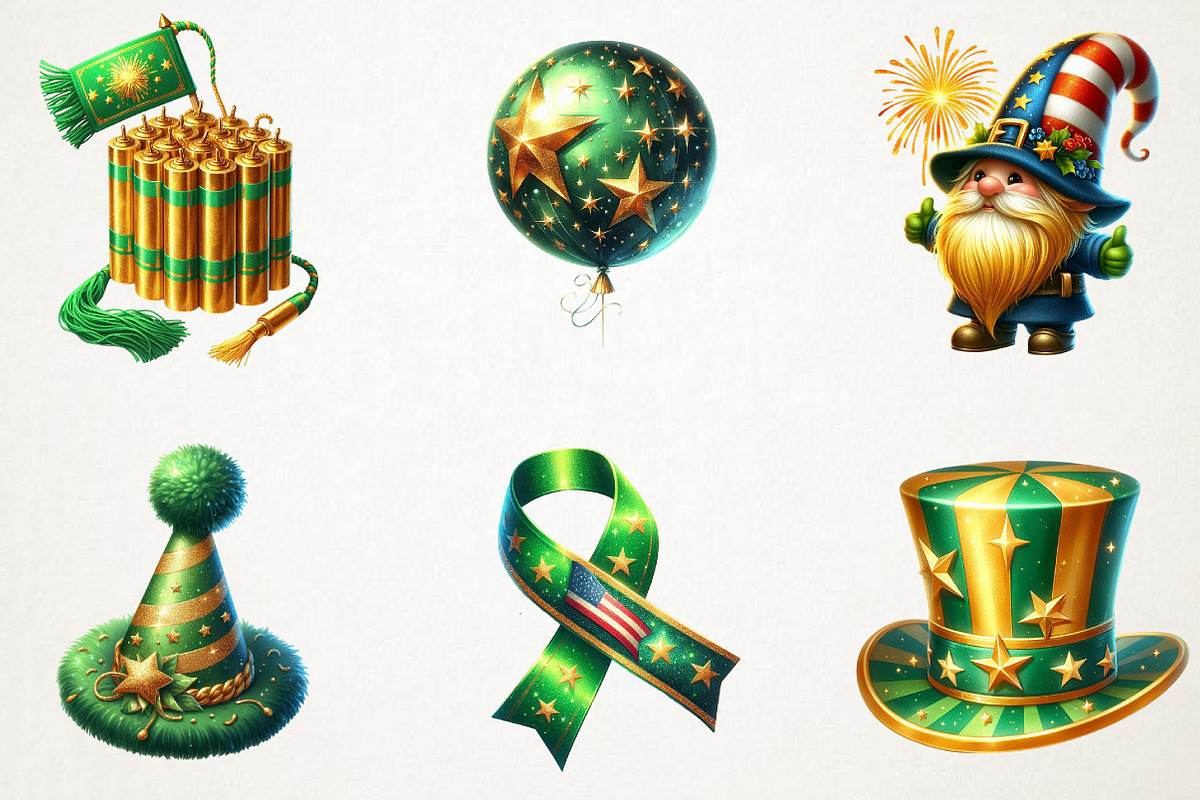 Green And Gold 4th Of July Clipart, an Illustration by RobertsArt (Photo 5 of 7)