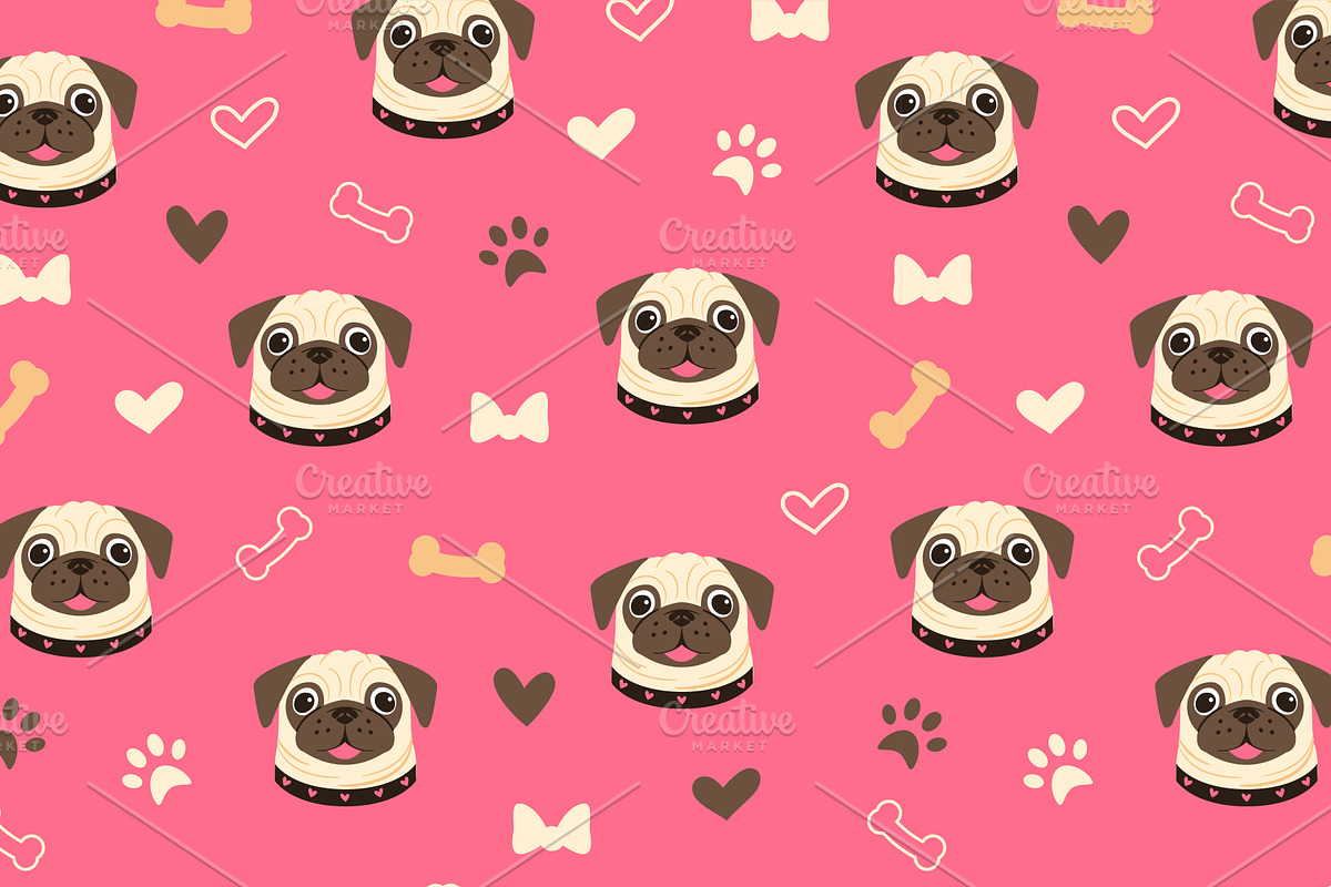 Pug Seamless Patterns | Vector Files, an Animal Illustration by Elena Nesterova (Photo 6 of 7)