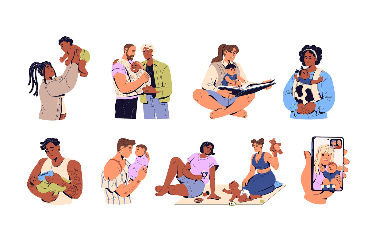 Happy families, parents and kids set, a Person Illustration by PaperTrident (Photo 1 of 9)