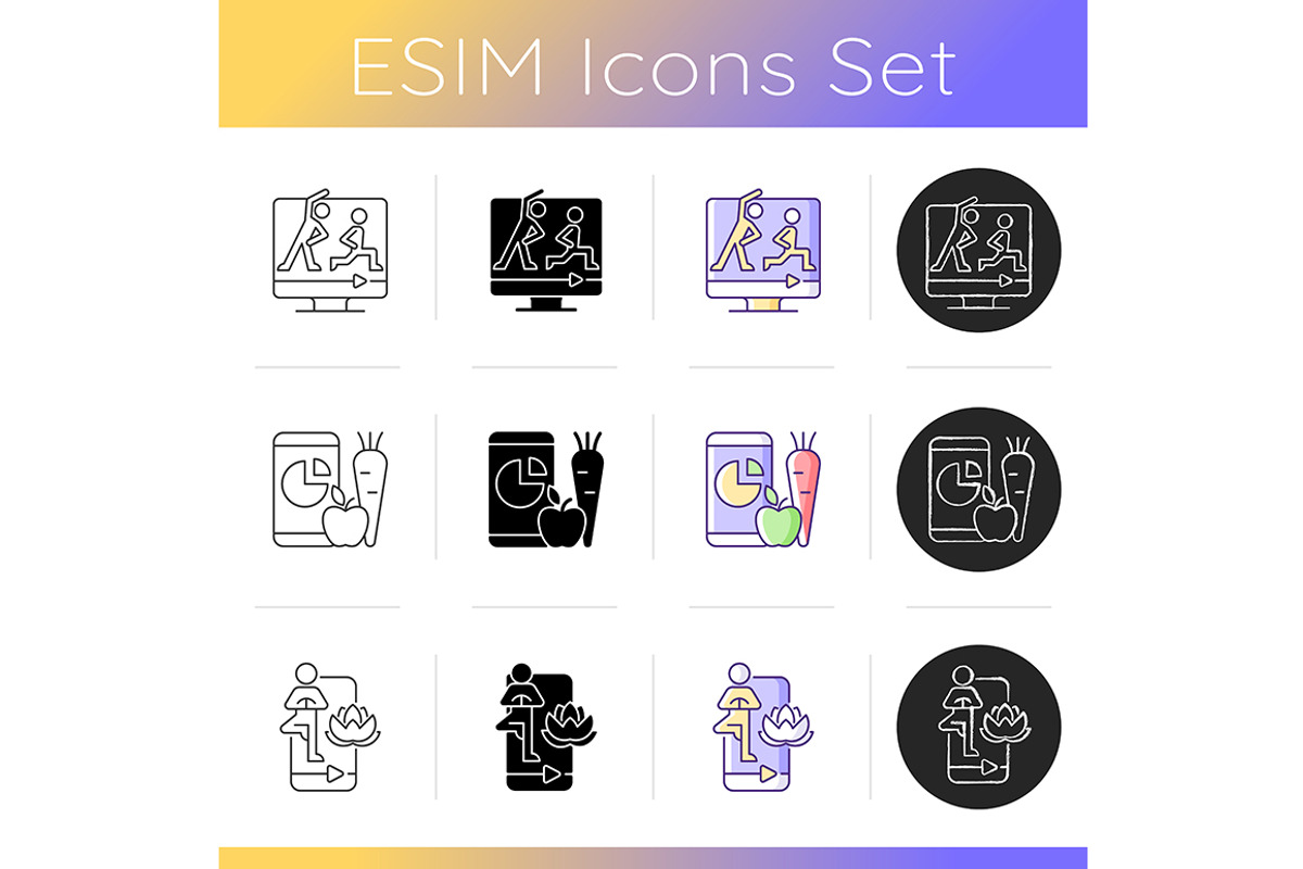 Online fitness classes icons set, an Outline Icon by IMG Visuals