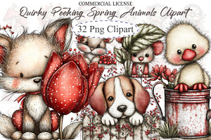 Quirky Peeking Spring Animals Clipar, an Illustration by designcity5