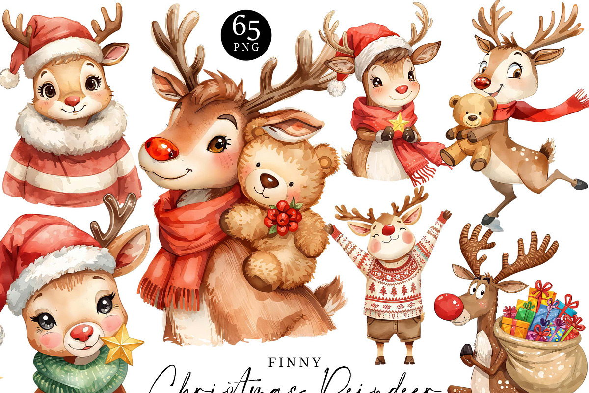 Funny Christmas Reindeer Clipart, an Animal Illustration by Design Scotch (Photo 1 of 8)