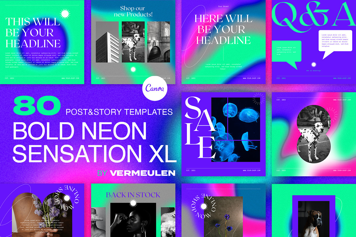 Instagram Social Media CANVA Neon, a Social Media Template by Vermeulen Design Studio (Photo 1 of 9)