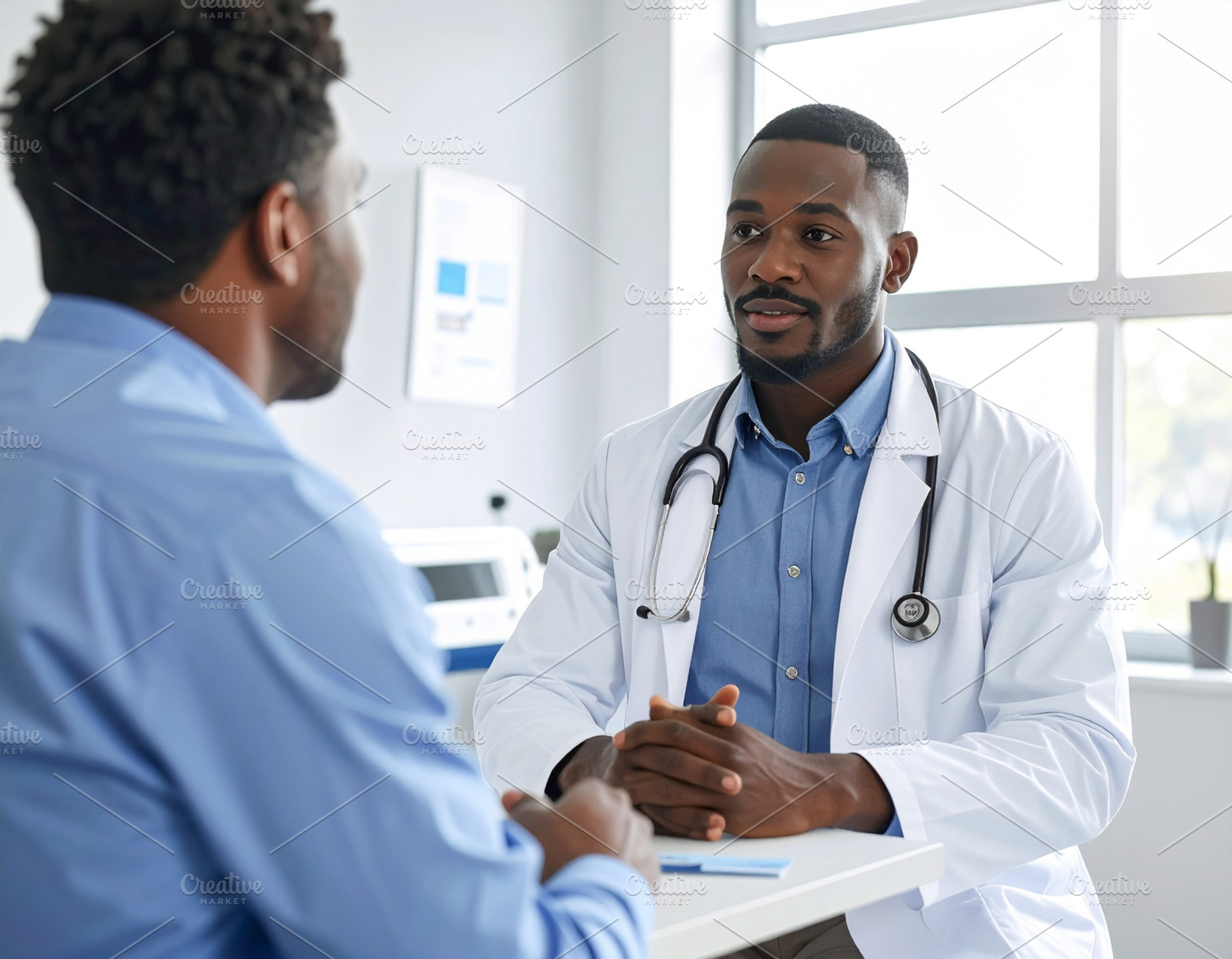 Friendly doctor consulting with a male patient, a Health & Medical Photo by DanFLCreativo