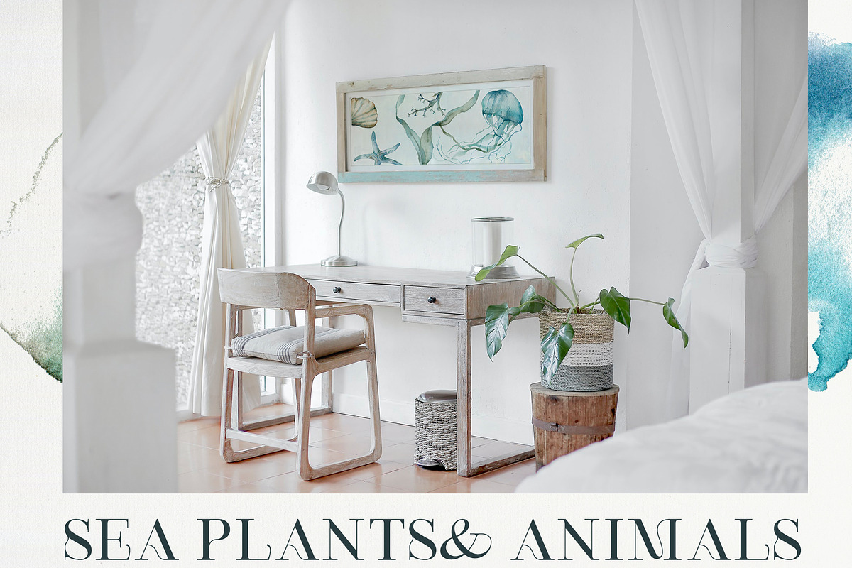 Watercolor ocean animals background, an Animal Illustration by Yuliya Derbisheva (Photo 3 of 13)